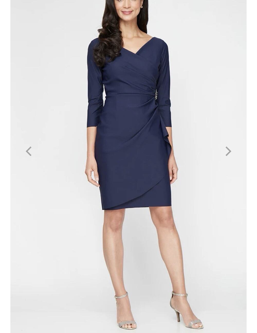 Alex Evenings Diana Cascade Ruffle Cocktail Party Dress Beaded Detail Size 6 Blu